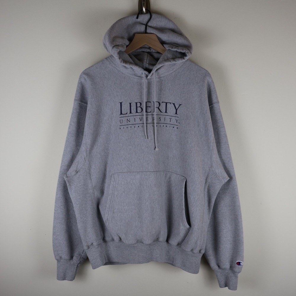 Vintage Liberty University Champion Reverse‎ Weave Hoodie Gray Large 24.5x27.5